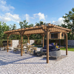 Outsunny 12' x 20' Outdoor Pergola, Wood Gazebo Grape Trellis with Stable Structure for Climbing Plant Support, Garden, Patio, Backyard, Deck 84C-417V00DR