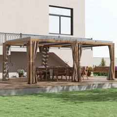 Outsunny 12' x 19' Aluminum Pergola with Adjustable Louvered, Outdoor Pergola with Curtains and Netting, Natural 84C-509V00ND
