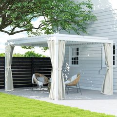 Outsunny 10' x 13' Outdoor Retractable Pergola w/ Sun Shade Aluminum Louvered Top, Pergola w/ Canopy, Curtains, Netting, Cream 84C-510V01WT