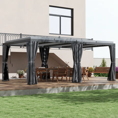 Outsunny 12' x 19' Aluminum Pergola with Adjustable Louvered, Outdoor Pergola with Curtains and Netting, Dark Gray 84C-509V00CG
