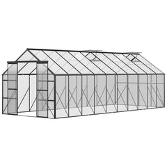 Outsunny 20' x 8' Aluminum Greenhouse Polycarbonate Walk-in Garden Greenhouse Kit with Adjustable Roof Vent, Rain Gutter and Sliding Door for Winter, Clear 845-533V00CR
