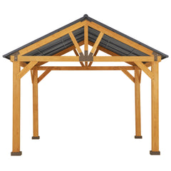 Outsunny 11' x 13' Hardtop Gazebo with Galvanized Steel Roof, Wooden Frame, Permanent Pavilion Outdoor Gazebo with Ceiling Hook for Garden, Patio, Backyard, Lawn 84C-241