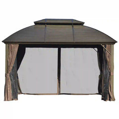 Outsunny 10' x 12' Hardtop Gazebo Canopy with Galvanized Steel Double Roof, Aluminum Frame, Permanent Pavilion Outdoor Gazebo with Netting and Curtains for Patio, Garden, Backyard, Deck, Lawn 84C-205