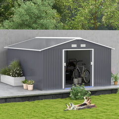 Outsunny 11' x 13' Garden Metal Shed, Storage Shed Utility Storage with Double Locking Doors for Bike, Yard Tools, Dark Gray 845-031V01