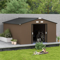Outsunny Garden Metal Shed, Storage Shed Utility Storage with Double Locking Doors for Bike, Yard Tools, Brown 845-031V01BN