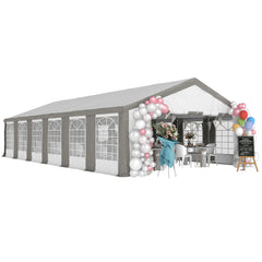 Outsunny 20 x 40 ft Heavy Duty Party Tent Outdoor Gazebo Wedding Tent Event Shelter Carport BBQ with Removable Sidewalls & Windows, Outside Waterproof Canopy for Parties, White and Gray 84C-020V00GY