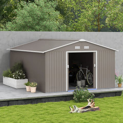 Outsunny Garden Metal Shed, Storage Shed Utility Storage with Double Locking Doors for Bike, Yard Tools, Light Gray 845-031V01LG