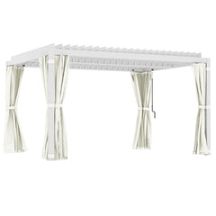 Outsunny 10' x 13' Outdoor Retractable Pergola w/ Sun Shade Aluminum Louvered Top, Pergola w/ Canopy, Curtains, Netting, Cream 84C-510V01WT