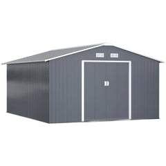 Outsunny 11' x 13' Garden Metal Shed, Storage Shed Utility Storage with Double Locking Doors for Bike, Yard Tools, Dark Gray 845-031V01