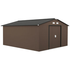 Outsunny Garden Metal Shed, Storage Shed Utility Storage with Double Locking Doors for Bike, Yard Tools, Brown 845-031V01BN