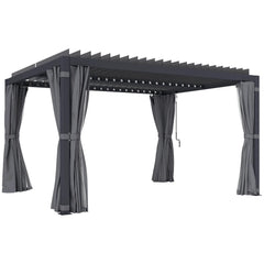 Outsunny 10' x 13' Outdoor Retractable Pergola w/ Sun Shade Louvered Top, Pergola w/ Canopy, Curtains, Netting, Dark Gray 84C-510V01CG