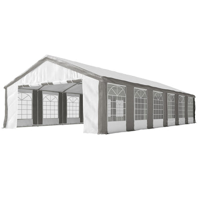 Outsunny 20 x 40 ft Heavy Duty Party Tent Outdoor Gazebo Wedding Tent Event Shelter Carport BBQ with Removable Sidewalls & Windows, Outside Waterproof Canopy for Parties, White and Gray 84C-020V00GY