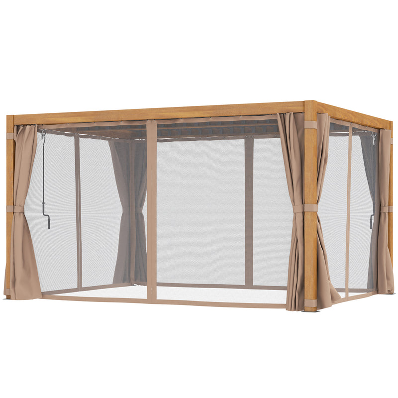 Outsunny 10' x 13' Outdoor Retractable Pergola w/ Sun Shade Louvered Top, Pergola w/ Canopy, Curtains, Netting, Natural Wood 84C-510V01ND