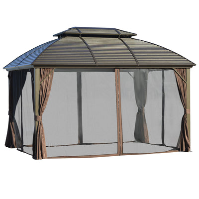 Outsunny 10' x 12' Hardtop Gazebo Canopy with Galvanized Steel Double Roof, Aluminum Frame, Permanent Pavilion Outdoor Gazebo with Netting and Curtains for Patio, Garden, Backyard, Deck, Lawn 84C-205