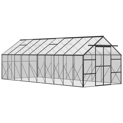 Outsunny 20' x 8' Aluminum Greenhouse Polycarbonate Walk-in Garden Greenhouse Kit with Adjustable Roof Vent, Rain Gutter and Sliding Door for Winter, Clear 845-533V00CR