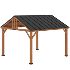 Outsunny 11' x 12' Hardtop Gazebo with Wooden Frame and Waterproof Asphalt Roof, Permanent Pavilion Gazebo Canopy, for Garden, Patio, Backyard, Deck, Porch, Brown 84C-363V00BN