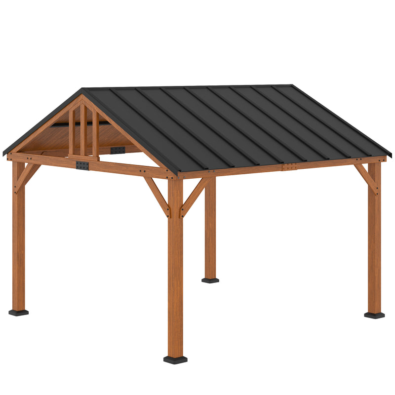 Outsunny 11' x 12' Hardtop Gazebo with Wooden Frame and Waterproof Asphalt Roof, Permanent Pavilion Gazebo Canopy, for Garden, Patio, Backyard, Deck, Porch, Brown 84C-363V00BN