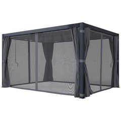 Outsunny 10' x 13' Outdoor Retractable Pergola w/ Sun Shade Louvered Top, Pergola w/ Canopy, Curtains, Netting, Dark Gray 84C-510V01CG