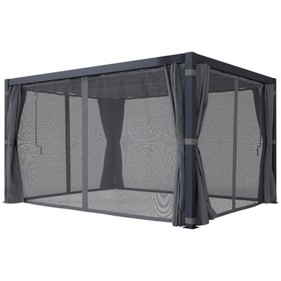 Outsunny 10' x 13' Outdoor Retractable Pergola w/ Sun Shade Louvered Top, Pergola w/ Canopy, Curtains, Netting, Dark Gray 84C-510V01CG