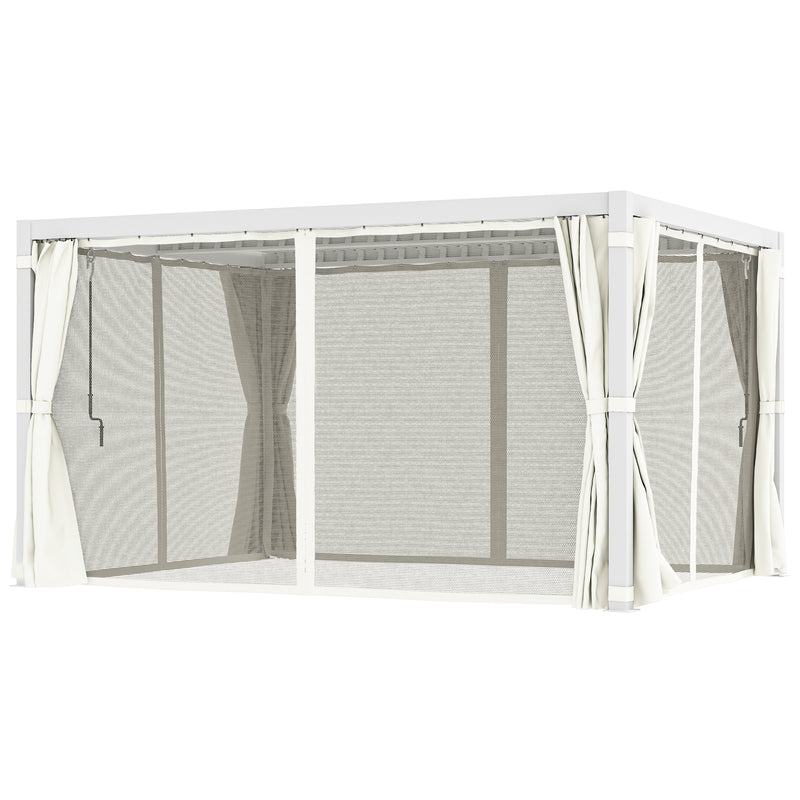 Outsunny 10' x 13' Outdoor Retractable Pergola w/ Sun Shade Aluminum Louvered Top, Pergola w/ Canopy, Curtains, Netting, Cream 84C-510V01WT