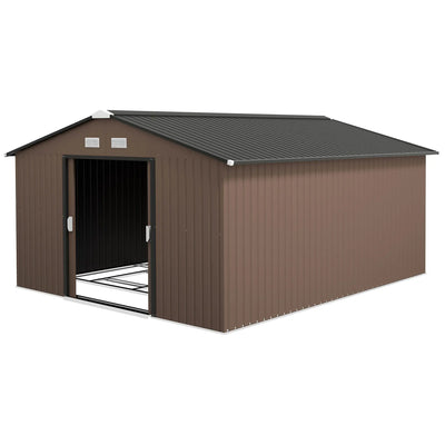 Outsunny Garden Metal Shed, Storage Shed Utility Storage with Double Locking Doors for Bike, Yard Tools, Brown 845-031V01BN