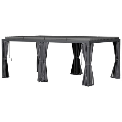 Outsunny 12' x 19' Aluminum Pergola with Adjustable Louvered, Outdoor Pergola with Curtains and Netting, Dark Gray 84C-509V00CG