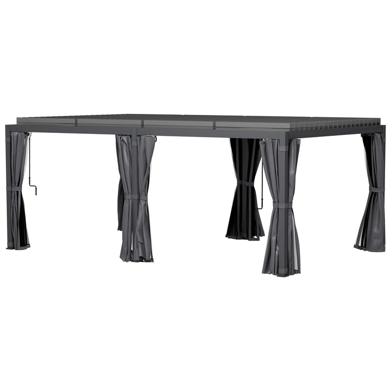 Outsunny 12' x 19' Aluminum Pergola with Adjustable Louvered, Outdoor Pergola with Curtains and Netting, Dark Gray 84C-509V00CG