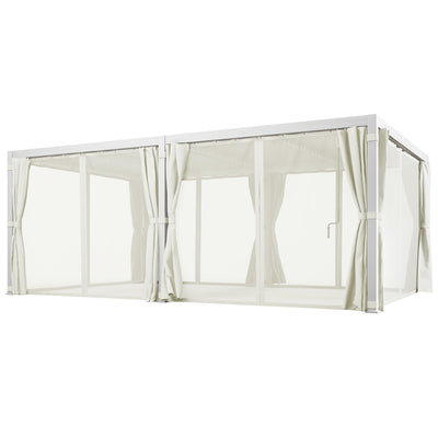 Outsunny 12' x 19' Aluminum Pergola with Adjustable Louvered, Outdoor Pergola with Curtains and Netting, Cream White 84C-509V00WT