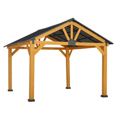 Outsunny 11' x 13' Hardtop Gazebo with Galvanized Steel Roof, Wooden Frame, Permanent Pavilion Outdoor Gazebo with Ceiling Hook for Garden, Patio, Backyard, Lawn 84C-241