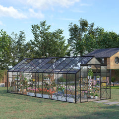 Outsunny 20' x 8' Aluminum Greenhouse Polycarbonate Walk-in Garden Greenhouse Kit with Adjustable Roof Vent, Rain Gutter and Sliding Door for Winter, Clear 845-533V00CR