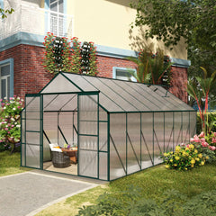 Outsunny 16' x 8' Aluminum Greenhouse Polycarbonate Walk-in Garden Greenhouse Kit with Adjustable Roof Vent, Rain Gutter and Sliding Door for Winter, Clear 845-533V01