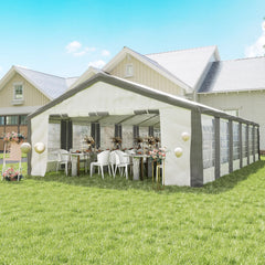Outsunny 20 x 40 ft Heavy Duty Party Tent Outdoor Gazebo Wedding Tent Event Shelter Carport BBQ with Removable Sidewalls & Windows, Outside Waterproof Canopy for Parties, White and Gray 84C-020V00GY