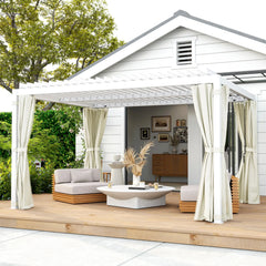 Outsunny 10' x 13' Outdoor Retractable Pergola w/ Sun Shade Aluminum Louvered Top, Pergola w/ Canopy, Curtains, Netting, Cream 84C-510V01WT