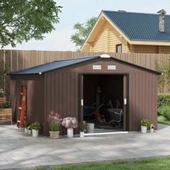 Outsunny Garden Metal Shed, Storage Shed Utility Storage with Double Locking Doors for Bike, Yard Tools, Brown 845-031V01BN
