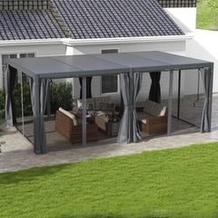 Outsunny 12' x 19' Aluminum Pergola with Adjustable Louvered, Outdoor Pergola with Curtains and Netting, Dark Gray 84C-509V00CG