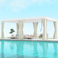 Outsunny 12' x 19' Aluminum Pergola with Adjustable Louvered, Outdoor Pergola with Curtains and Netting, Cream White 84C-509V00WT