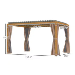 Outsunny 10' x 13' Outdoor Retractable Pergola w/ Sun Shade Louvered Top, Pergola w/ Canopy, Curtains, Netting, Natural Wood 84C-510V01ND