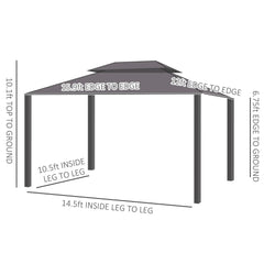 Outsunny 12' x 16' Hardtop Gazebo with Curtains and Netting, Permanent Pavilion Metal Double Roof Gazebo Canopy with Aluminum Frame and Hooks, for Garden, Patio, Backyard, Brown 84C-204V01