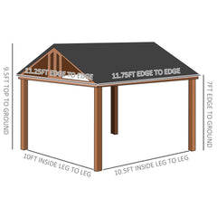 Outsunny 11' x 12' Hardtop Gazebo with Wooden Frame and Waterproof Asphalt Roof, Permanent Pavilion Gazebo Canopy, for Garden, Patio, Backyard, Deck, Porch, Brown 84C-363V00BN