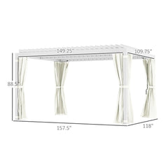 Outsunny 10' x 13' Outdoor Retractable Pergola w/ Sun Shade Aluminum Louvered Top, Pergola w/ Canopy, Curtains, Netting, Cream 84C-510V01WT