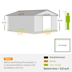 Outsunny Garden Metal Shed, Storage Shed Utility Storage with Double Locking Doors for Bike, Yard Tools, Light Gray 845-031V01LG