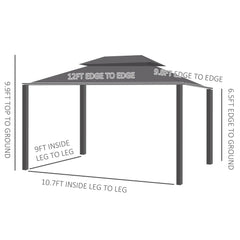 Outsunny 10' x 12' Hardtop Gazebo Canopy with Galvanized Steel Double Roof, Aluminum Frame, Permanent Pavilion Outdoor Gazebo with Netting and Curtains for Patio, Garden, Backyard, Deck, Lawn 84C-205