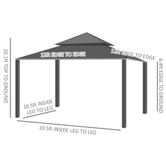 Outsunny 12' x 12' Hardtop Gazebo with Curtains and Netting, Permanent Pavilion Metal Double Roof Gazebo Canopy with Aluminum Frame and Hooks, for Garden, Patio, Backyard, Brown 84C-204V03