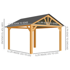 Outsunny 11' x 13' Hardtop Gazebo with Galvanized Steel Roof, Wooden Frame, Permanent Pavilion Outdoor Gazebo with Ceiling Hook for Garden, Patio, Backyard, Lawn 84C-241