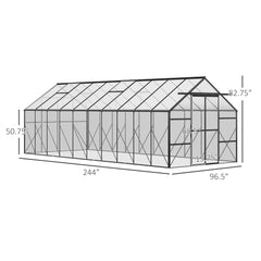 Outsunny 20' x 8' Aluminum Greenhouse Polycarbonate Walk-in Garden Greenhouse Kit with Adjustable Roof Vent, Rain Gutter and Sliding Door for Winter, Clear 845-533V00CR