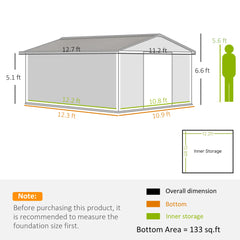 Outsunny 11' x 13' Garden Metal Shed, Storage Shed Utility Storage with Double Locking Doors for Bike, Yard Tools, Dark Gray 845-031V01