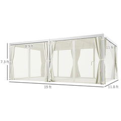 Outsunny 12' x 19' Aluminum Pergola with Adjustable Louvered, Outdoor Pergola with Curtains and Netting, Cream White 84C-509V00WT