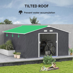 Outsunny 11' x 13' Garden Metal Shed, Storage Shed Utility Storage with Double Locking Doors for Bike, Yard Tools, Dark Gray 845-031V01