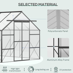 Outsunny 20' x 8' Aluminum Greenhouse Polycarbonate Walk-in Garden Greenhouse Kit with Adjustable Roof Vent, Rain Gutter and Sliding Door for Winter, Clear 845-533V00CR
