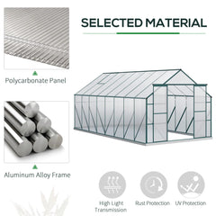 Outsunny 16' x 8' Aluminum Greenhouse Polycarbonate Walk-in Garden Greenhouse Kit with Adjustable Roof Vent, Rain Gutter and Sliding Door for Winter, Clear 845-533V01